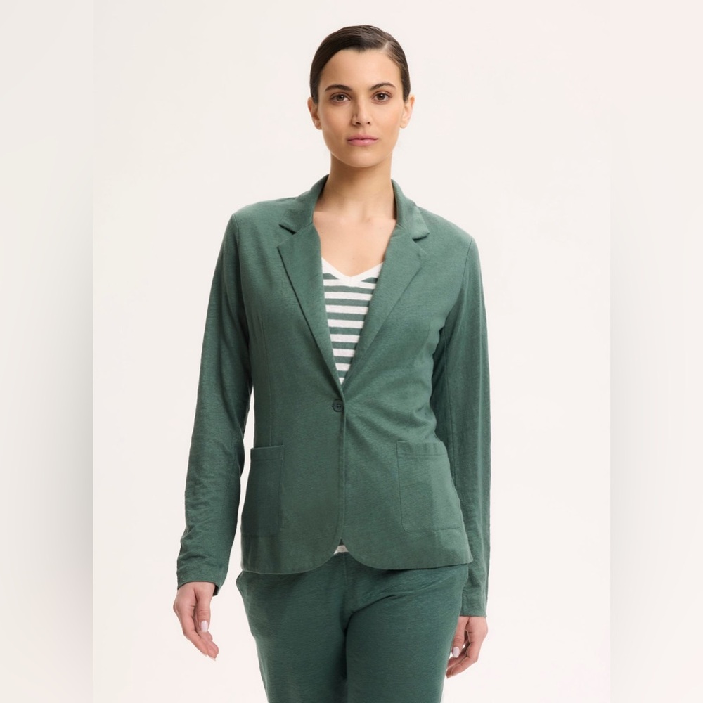 NWT Majestic Filatures Green Linen V-Neck Long Sleeve Blazer Jacket 4